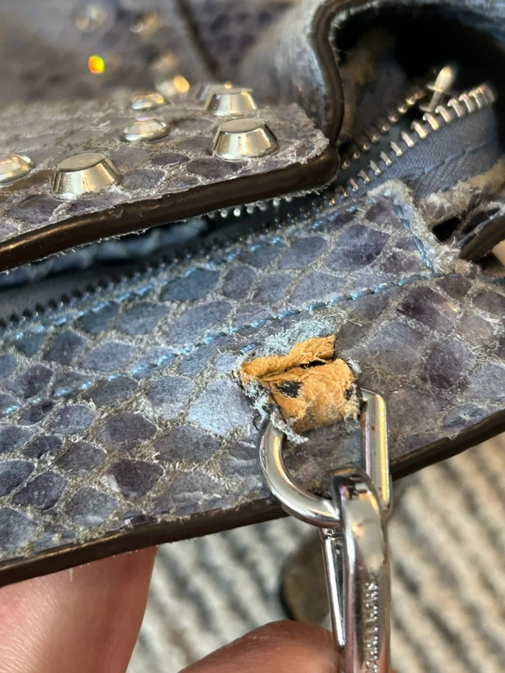 Michael Kors Snake-Embossed Studded Tote with Crossbody Strap Bag Purse Leather